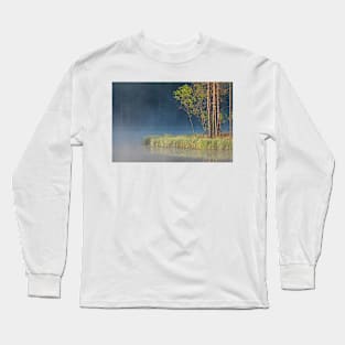 Forest reflecting to small lake at morning Long Sleeve T-Shirt